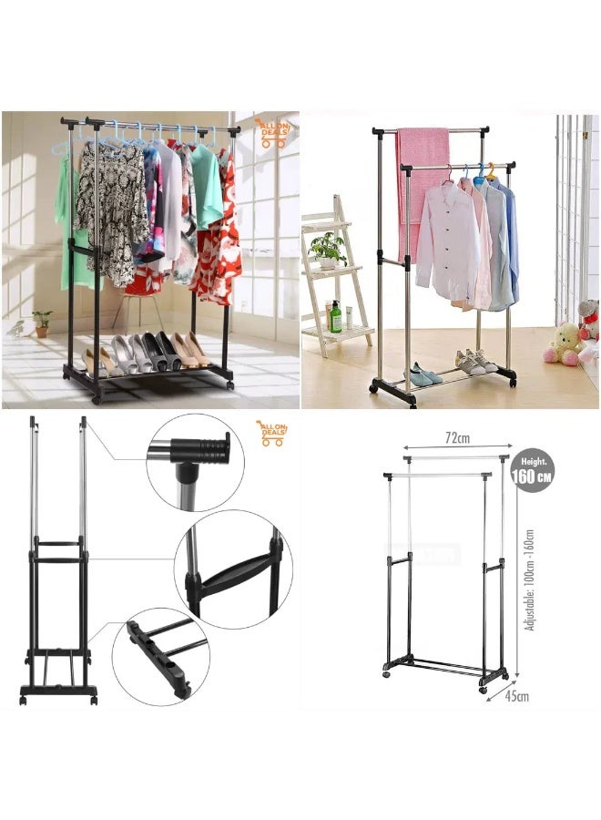 MAKS & CO. Double Pole Clothes Hanger Rack – Black/Silver Metal Garment Stand 84.5 × 43 cm - Image 3
